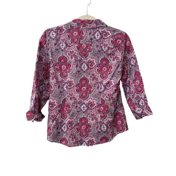 Talbots Wrinkle Resistant Womens 4P Paisley Floral 3/4 Sleeve Button Front Pink - Picture 4 of 9